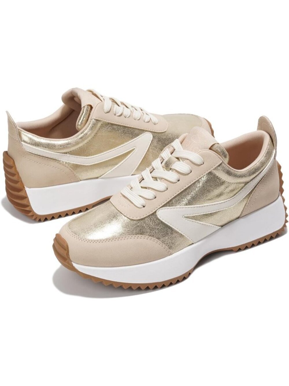Women's Balinda-gold Faux Suede Rubber Sole Lace Up Non-Slip Fashion Sneakers - Picture 3 of 3